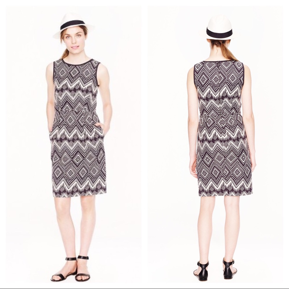 J. Crew Ikat Geometric Sleeveless Fit and Flare Shift Dress Black White 2 - Picture 10 of 10